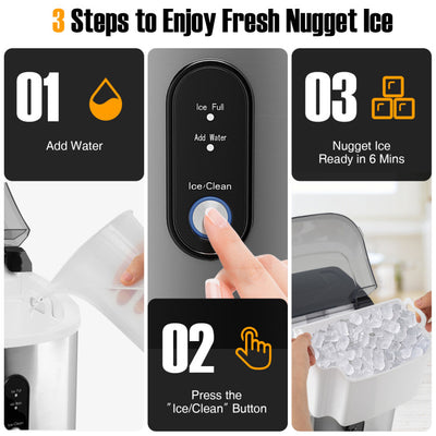 34 lbs/24H Nugget Countertop Ice Maker Portable Stainless Steel Pellet Ice Machine with Self-Cleaning, Ice Basket, Ice Scoop