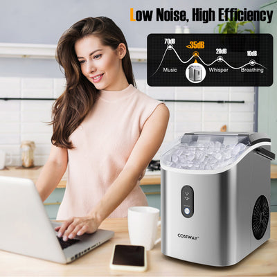 34 lbs/24H Nugget Countertop Ice Maker Portable Stainless Steel Pellet Ice Machine with Self-Cleaning, Ice Basket, Ice Scoop