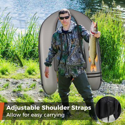 350lbs Inflatable Fishing Float Tube Portable Backpack Belly Boat with Storage Pockets and Fish Ruler