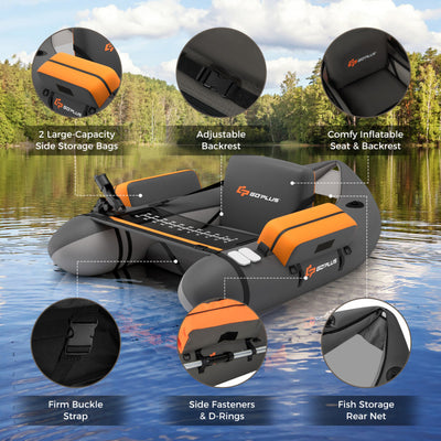 350lbs Inflatable Fishing Float Tube Portable Backpack Belly Boat with Storage Pockets and Fish Ruler