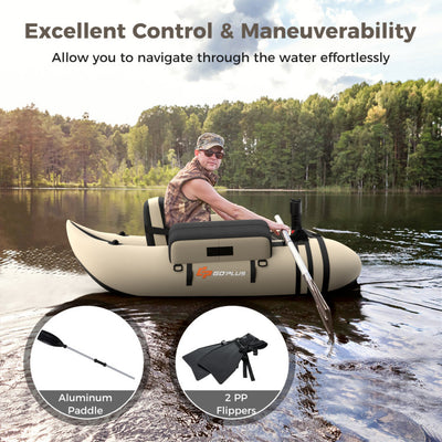 350lbs Inflatable Fishing Float Tube Portable Backpack Belly Boat with Storage Pockets and Fish Ruler