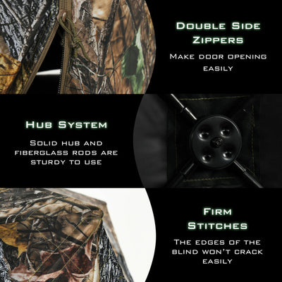 3 Persons Pop-up Camouflage Ground Blind Portable Hunting Tent with Storage Bag and Shooting Hole for Deer Turkey