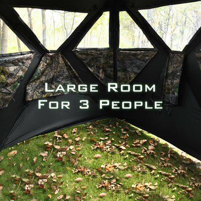 3 Persons Pop-up Camouflage Ground Blind Portable Hunting Tent with Storage Bag and Shooting Hole for Deer Turkey