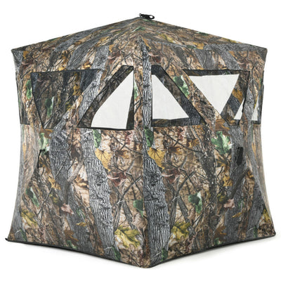 3 Persons Pop-up Camouflage Ground Blind Portable Hunting Tent with Storage Bag and Shooting Hole for Deer Turkey