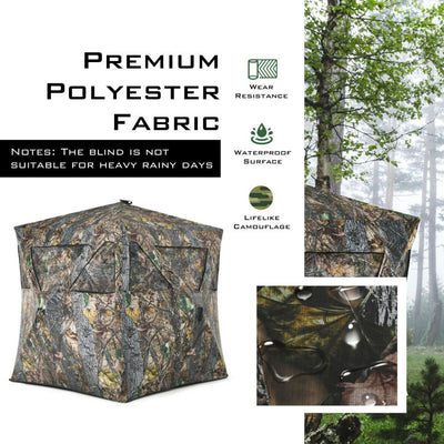 3 Persons Pop-up Camouflage Ground Blind Portable Hunting Tent with Storage Bag and Shooting Hole for Deer Turkey