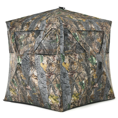 3 Persons Pop-up Camouflage Ground Blind Portable Hunting Tent with Storage Bag and Shooting Hole for Deer Turkey