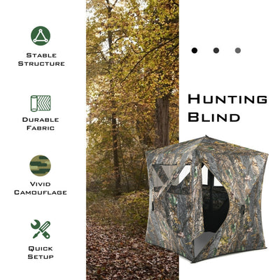 3 Persons Pop-up Camouflage Ground Blind Portable Hunting Tent with Storage Bag and Shooting Hole for Deer Turkey