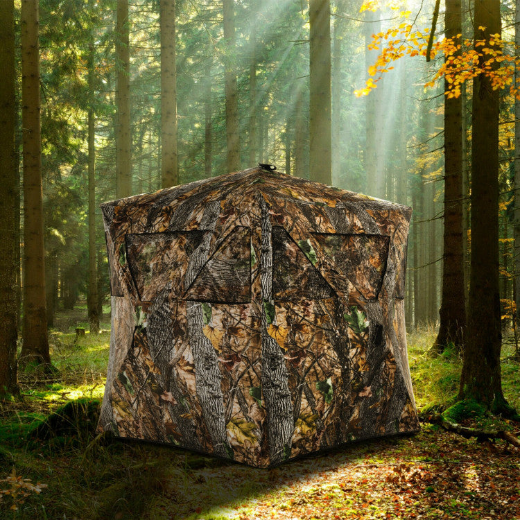 3 Persons Pop-up Camouflage Ground Blind Portable Hunting Tent with Storage Bag and Shooting Hole for Deer Turkey