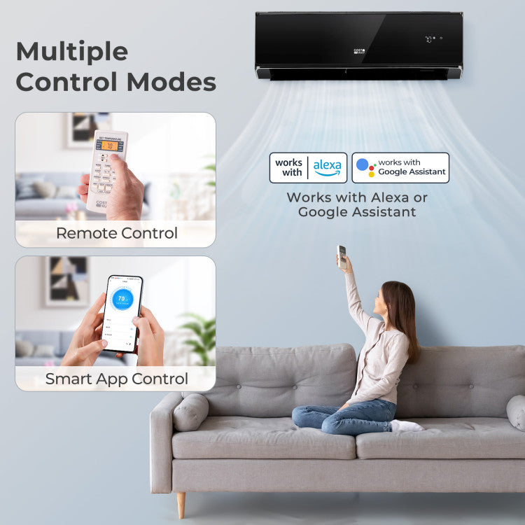 18000 BTU 4-in-1 Mini Split Air Conditioner & Heater 21 SEER2 208-230V Wifi Enabled Inverter AC Unit with Self-Cleaning Function and Auto Defrost