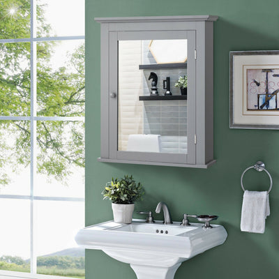 Wall Mount Bathroom Cabinet with One Mirror Single Door Adjustable Shelves Retro Handle