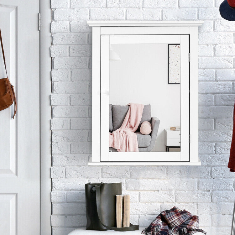 Wall Mount Bathroom Cabinet with One Mirror Single Door Adjustable Shelves Retro Handle