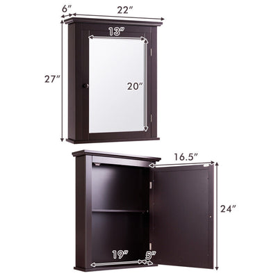 Wall Mount Bathroom Cabinet with One Mirror Single Door Adjustable Shelves Retro Handle