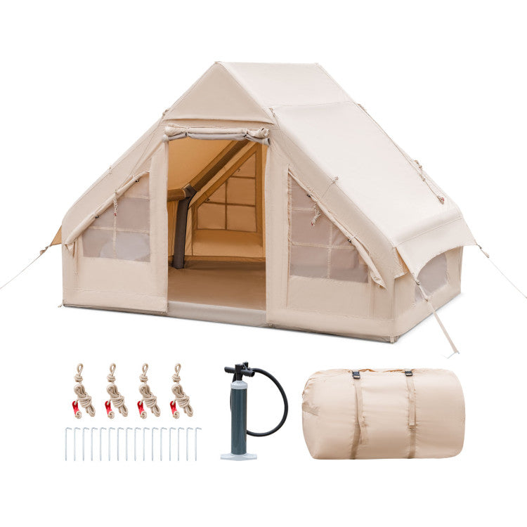 4-6 People Inflatable Camping Tent Outdoor Portable Glamping Tent Blow Up Cabin House with Carrying Bag and Pump for Camping