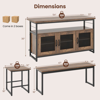 4 Pieces Dining Table Set Heavy-Duty Kitchen Island Chairs Set with Adjustable Foot Pads and Storage Cabinets