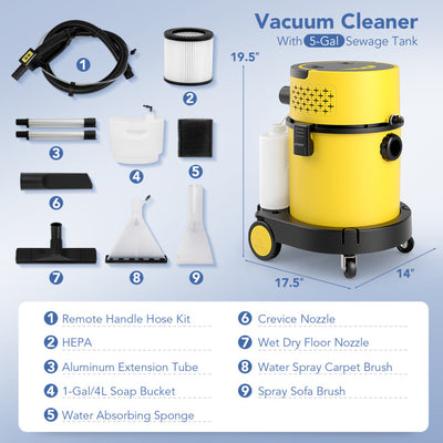 4-in-1 Portable Wet Dry Vacuum Cleaner Shampoo Carpet & Upholstery  Cleaner Machine with Remote Control and Attachments