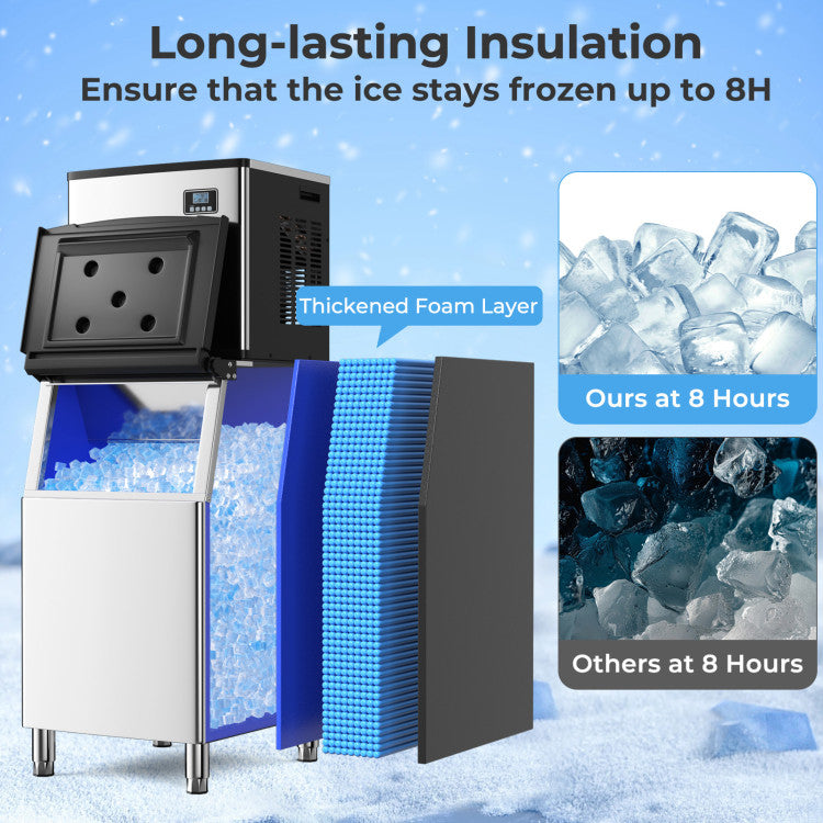 418 LBS/24H Commercial Ice Maker Stainless Steel Freestanding Industrial Ice Machine with Timer and 200 LBS Storage Bin