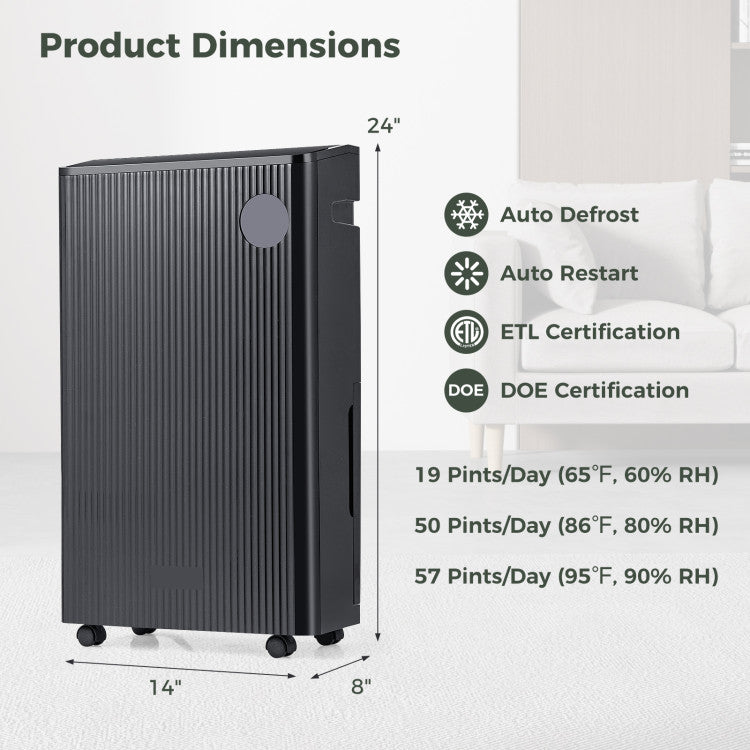 4500 Sq. Ft Dehumidifier 57 Pint Large Quiet Dehumidifiers with 24-Hour Timer and Overflow Protection