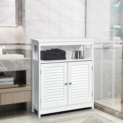 Wood Freestanding Bathroom Storage Cabinet with Double Shutter Door