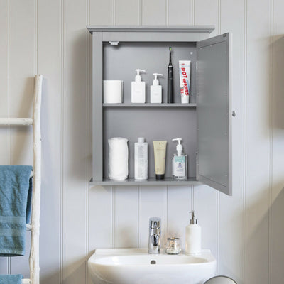 Wall Mount Bathroom Cabinet with One Mirror Single Door Adjustable Shelves Retro Handle