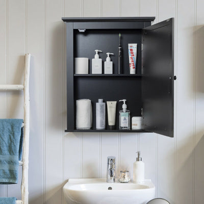 Wall Mount Bathroom Cabinet with One Mirror Single Door Adjustable Shelves Retro Handle