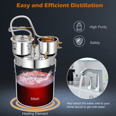 5/10 Gal 22/38 L Alcohol Distiller Stainless Steel Water Distillery Kit With Build-in Thermometer, Brewing Pot for DIY Whisky Wine Brandy Making