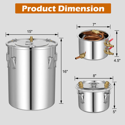 5/10 Gal 22/38 L Alcohol Distiller Stainless Steel Water Distillery Kit With Build-in Thermometer, Brewing Pot for DIY Whisky Wine Brandy Making