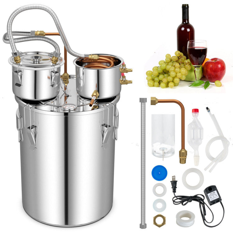 5/10 Gal 22/38 L Alcohol Distiller Stainless Steel Water Distillery Kit With Build-in Thermometer, Brewing Pot for DIY Whisky Wine Brandy Making