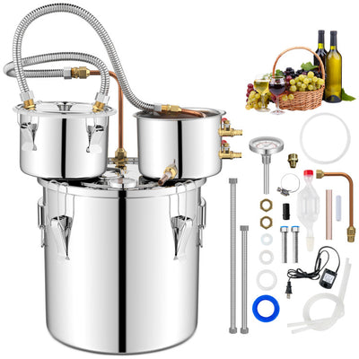 5/10 Gal 22/38 L Alcohol Distiller Stainless Steel Water Distillery Kit With Build-in Thermometer, Brewing Pot for DIY Whisky Wine Brandy Making