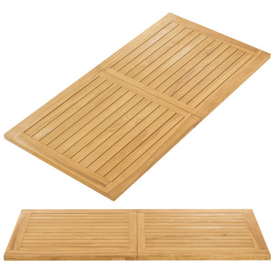 55” x 27.5” Teak Wooden Rectangle Tabletop Slatted Panel Board Split in 2 Square for Dining Side Table