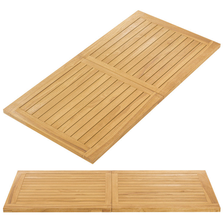 55” x 27.5” Teak Wooden Rectangle Tabletop Slatted Panel Board Split in 2 Square for Dining Side Table