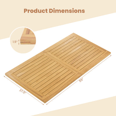 55” x 27.5” Teak Wooden Rectangle Tabletop Slatted Panel Board Split in 2 Square for Dining Side Table