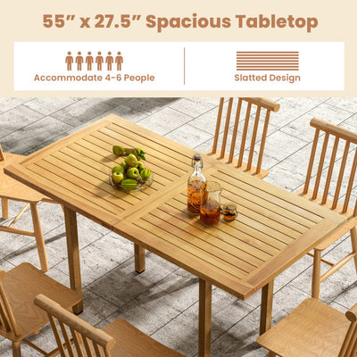 55” x 27.5” Teak Wooden Rectangle Tabletop Slatted Panel Board Split in 2 Square for Dining Side Table