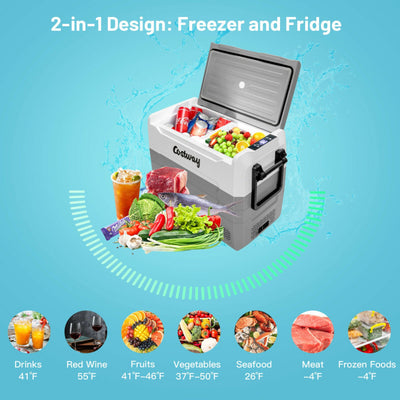 58 Quarts Dual-zone Car Refrigerator Portable Electric Cooler RV Fridge Freezer with Wheels and LED Display for Home Camping Vehicles