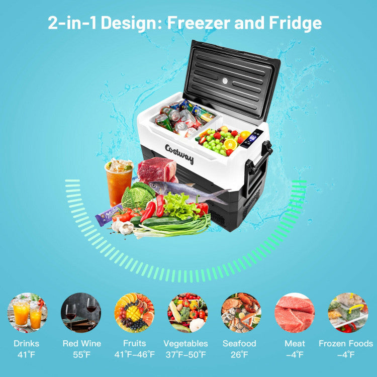 58 Quarts Dual-zone Car Refrigerator Portable Electric Cooler RV Fridge Freezer with Wheels and LED Display for Home Camping Vehicles