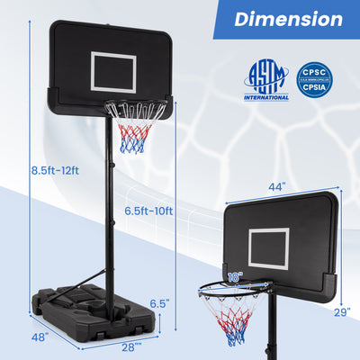 6.5-10 FT Outdoor Portable Basketball Hoop Heavy-Duty Adjustable Basketball Goal System with Fillable Base and Wheels