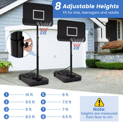 6.5-10 FT Outdoor Portable Basketball Hoop Heavy-Duty Adjustable Basketball Goal System with Fillable Base and Wheels