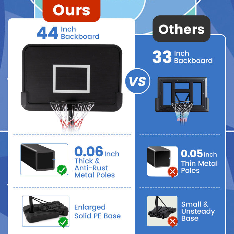 6.5-10 FT Outdoor Portable Basketball Hoop Heavy-Duty Adjustable Basketball Goal System with Fillable Base and Wheels