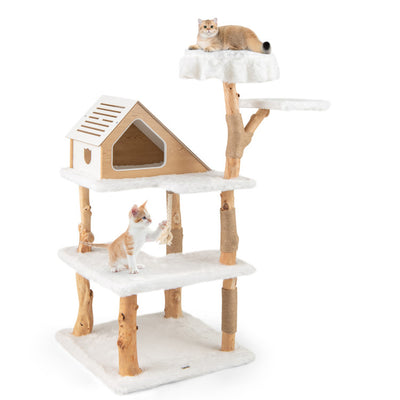 60 Inch Tall Wooden Cat Tree Modern Cat Tower with Jute Scratching Posts and Perches