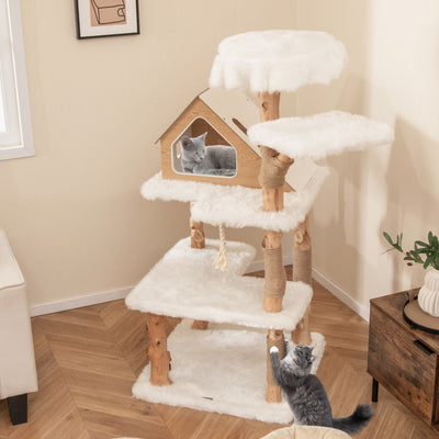 60 Inch Tall Wooden Cat Tree Modern Cat Tower with Jute Scratching Posts and Perches