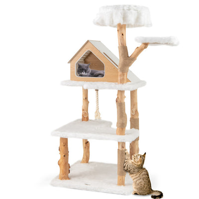 60 Inch Tall Wooden Cat Tree Modern Cat Tower with Jute Scratching Posts and Perches