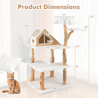 60 Inch Tall Wooden Cat Tree Modern Cat Tower with Jute Scratching Posts and Perches