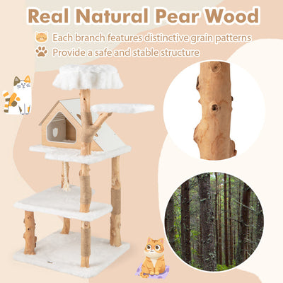 60 Inch Tall Wooden Cat Tree Modern Cat Tower with Jute Scratching Posts and Perches