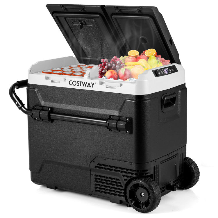 64 Quart Dual Zone Car Refrigerator Portable Compact Ice Chest Car Freezer with LED Display and Retractable Handle