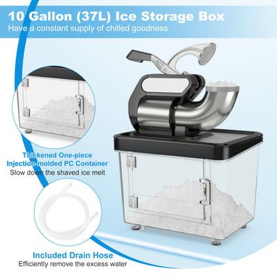 660 LBS/H Commercial Ice Crusher 120V 300W Stainless Steel Electric Ice Shaver Snow Cone Machine with Anti-slip Foot Pads, Dual Blades, Safety On/Off Switch