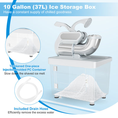 660 LBS/H Commercial Ice Crusher 120V 300W Stainless Steel Electric Ice Shaver Snow Cone Machine with Anti-slip Foot Pads, Dual Blades, Safety On/Off Switch