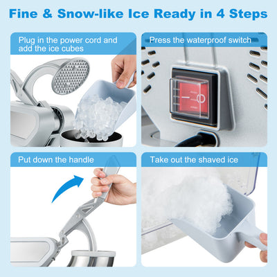 660 LBS/H Commercial Ice Crusher 120V 300W Stainless Steel Electric Ice Shaver Snow Cone Machine with Anti-slip Foot Pads, Dual Blades, Safety On/Off Switch