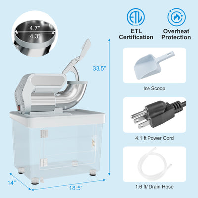 660 LBS/H Commercial Ice Crusher 120V 300W Stainless Steel Electric Ice Shaver Snow Cone Machine with Anti-slip Foot Pads, Dual Blades, Safety On/Off Switch