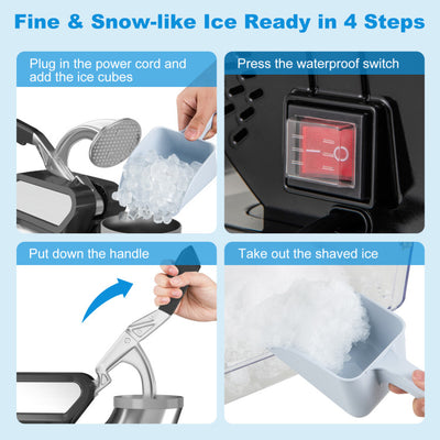 660 LBS/H Commercial Ice Crusher 120V 300W Stainless Steel Electric Ice Shaver Snow Cone Machine with Anti-slip Foot Pads, Dual Blades, Safety On/Off Switch