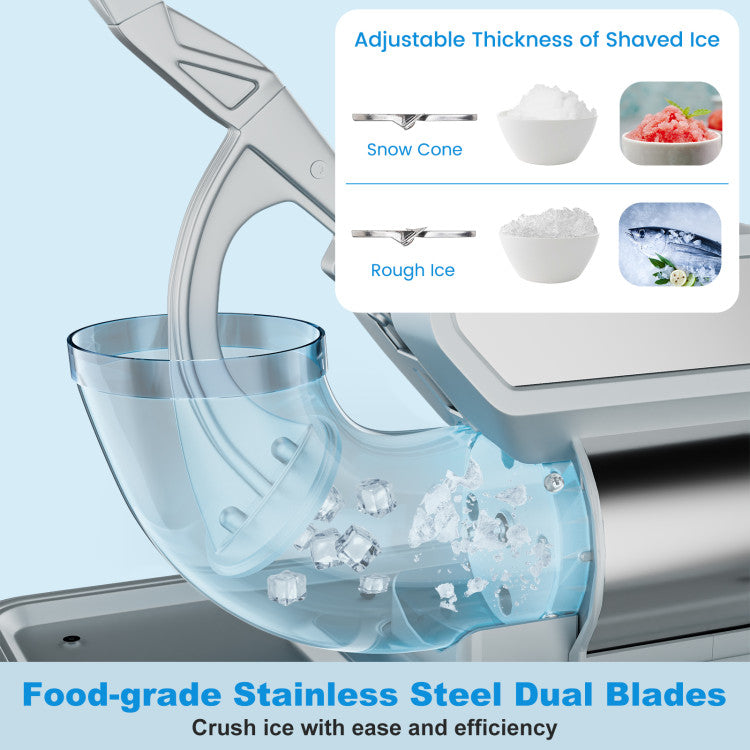 660 LBS/H Commercial Ice Crusher 120V 300W Stainless Steel Electric Ice Shaver Snow Cone Machine with Anti-slip Foot Pads, Dual Blades, Safety On/Off Switch