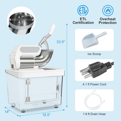 660 LBS/H Commercial Ice Crusher 120V 300W Stainless Steel Electric Ice Shaver Snow Cone Machine with Anti-slip Foot Pads, Dual Blades, Safety On/Off Switch